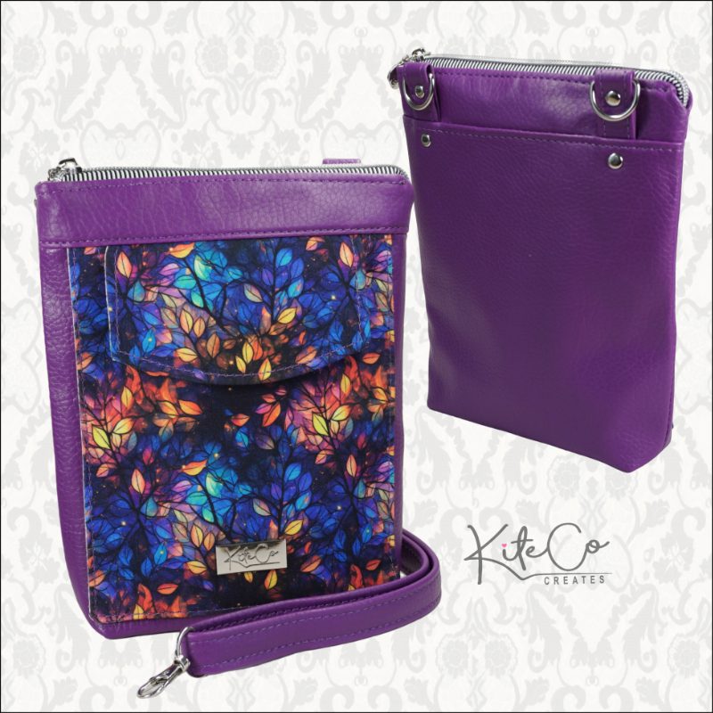 SANDER crossbody bag pattern sewn in purple fabric
