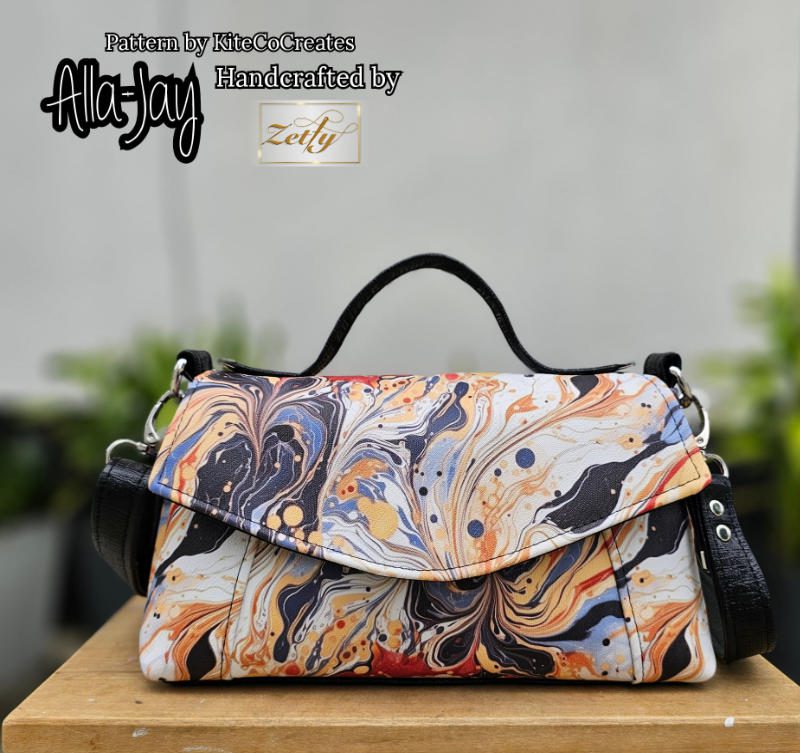 Alla-Jay flap bag sewing pattern - medium size finished bag, PDF by KiteCoCreates