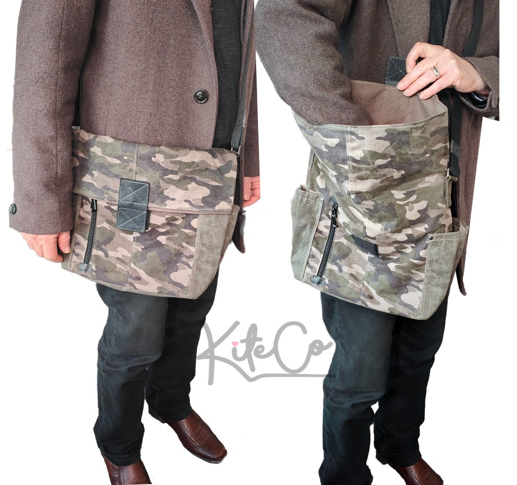 Derek messenger bag sewing pattern - worn as a crossbody, unisex bag PDF by KiteCoCreates