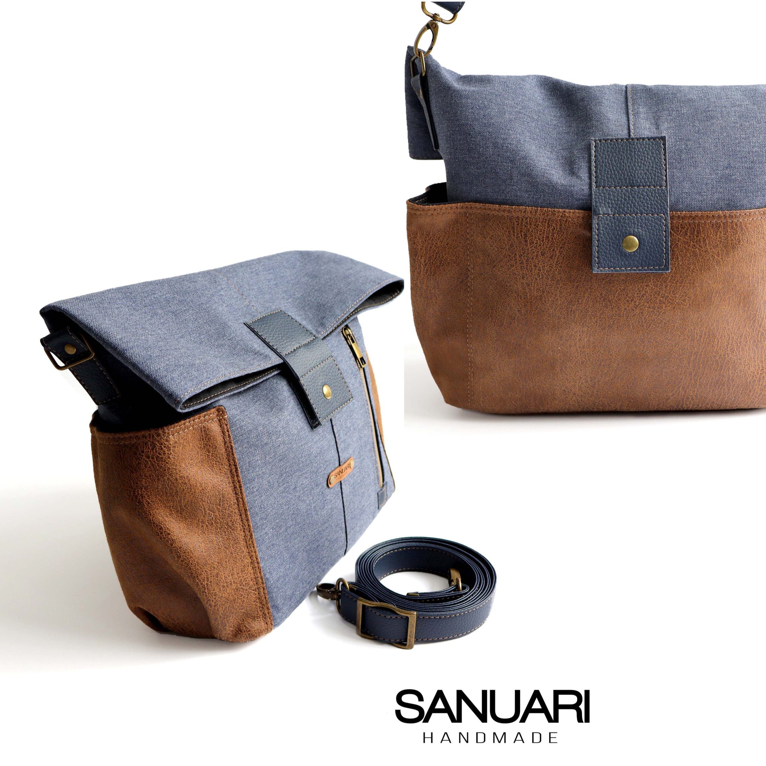 Derek unisex bag sewing pattern - front view finished bag, PDF by KiteCoCreates