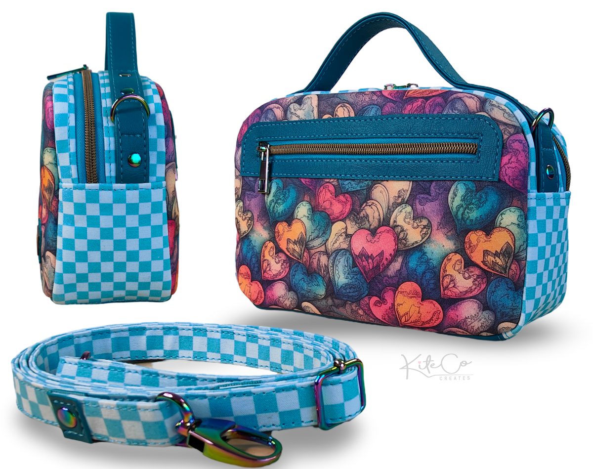 Boss Mumma crossbody bag sewing pattern - rear view showing zipper overlay pocket, PDF pattern by KiteCoCreates